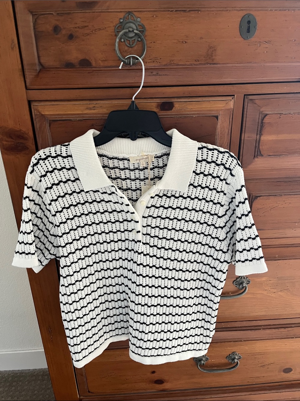 Mystree Black & White Striped Knit Sweater Size Large NWT